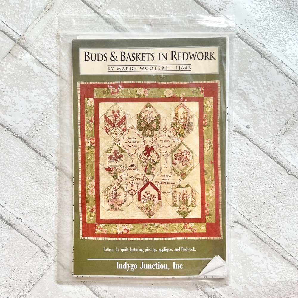 Indygo Junction Buds & Baskets in Redwork Quilt Paper Pattern IJ646